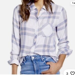 RAILS Women’s White Slate Rose HUNTER Flannel Button Down Blouse